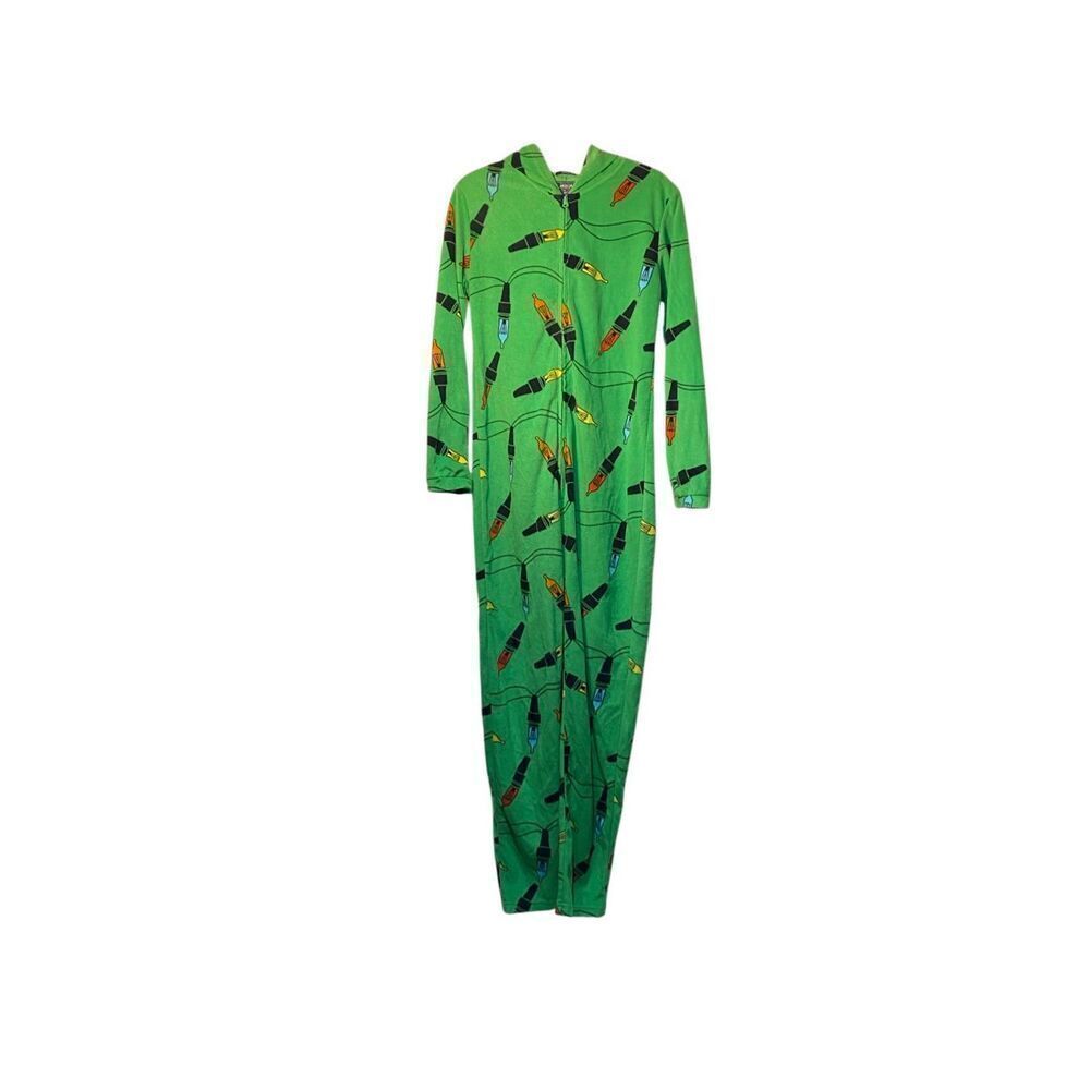 American reg men’s one piece, zip front holiday tree, green pajama costume s/S